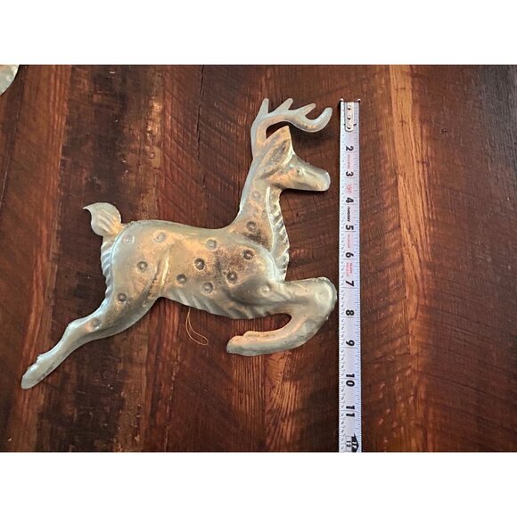 Set Of 3 Vintage-Style Silver/Gold Tone Reindeer Wall Decor Metal Christmas Deco - Picture 3 of 4